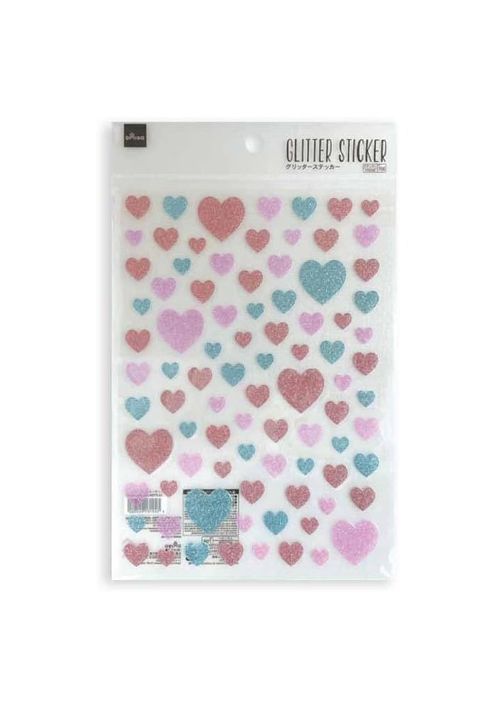 Daiso Glitter Heart Stickers – Sparkling Decorative Decals Multicolor